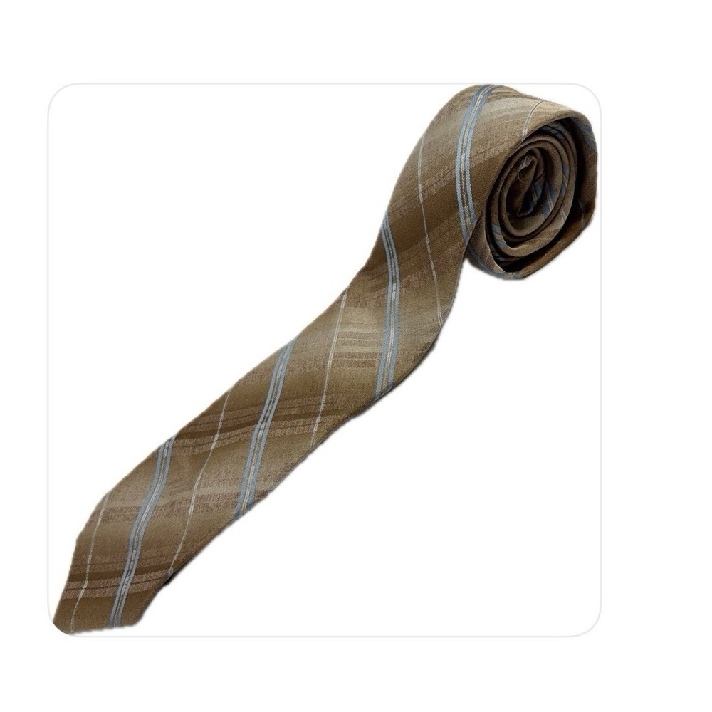 Vintage Cavalier Cravat Men's‎ Tie 1970s Brown Blue Striped Retro Poly USA MCM
